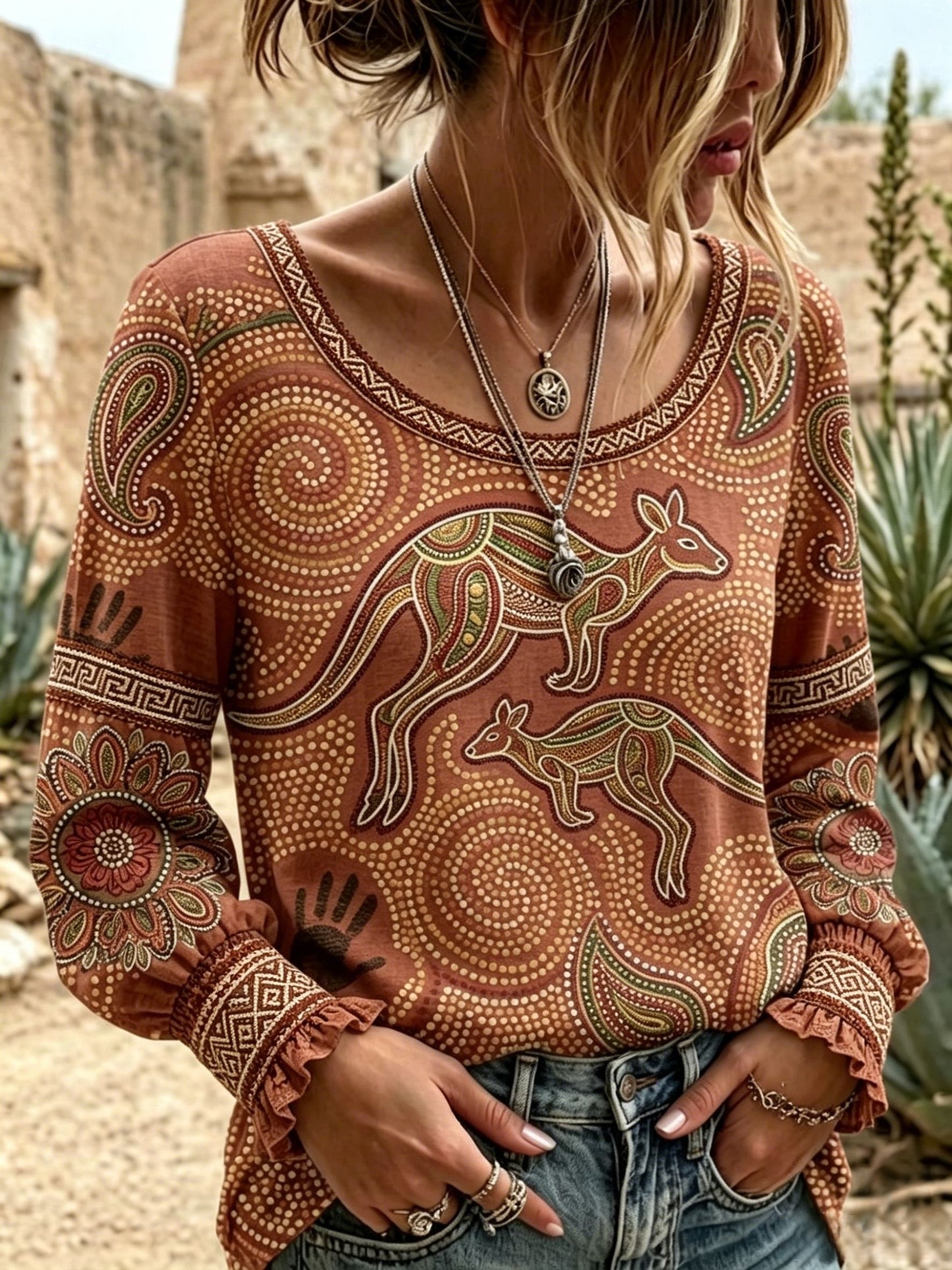 Women's Retro Australian NAIDOC Week Art Printed Top