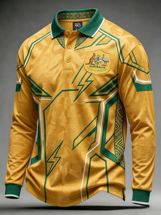 Men's  Retro Australian Football Long-Sleeve Polo Shirt