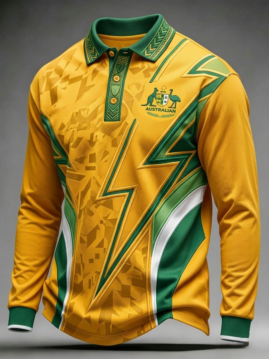 Men's  Retro Australian Football Long-Sleeve Polo Shirt