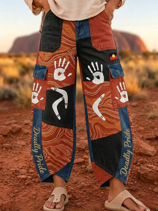 Women's Retro Australian NAIDOC Week Deadly Pride Art Print Flared Trousers
