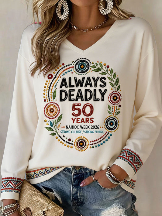 Women's Australian Aboriginal Culture Art Printed V-Neck T-Shirt