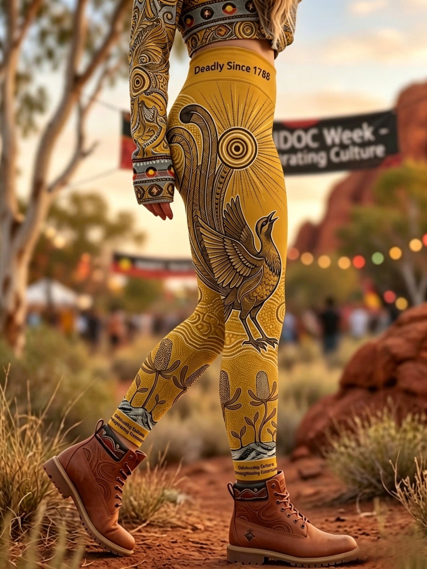 Women's AU Aboriginal Art NAIDOC Week Printed Sports Stretch Leggings