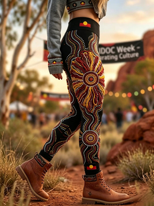 Women's AU Aboriginal Art NAIDOC Week Printed Sports Stretch Leggings