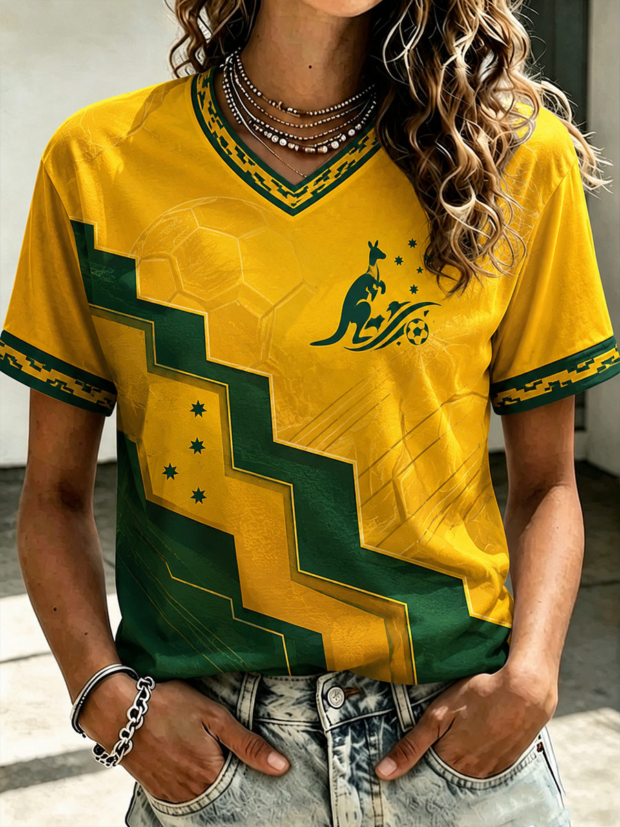 Women's Australian football print short-sleeved T-shirt