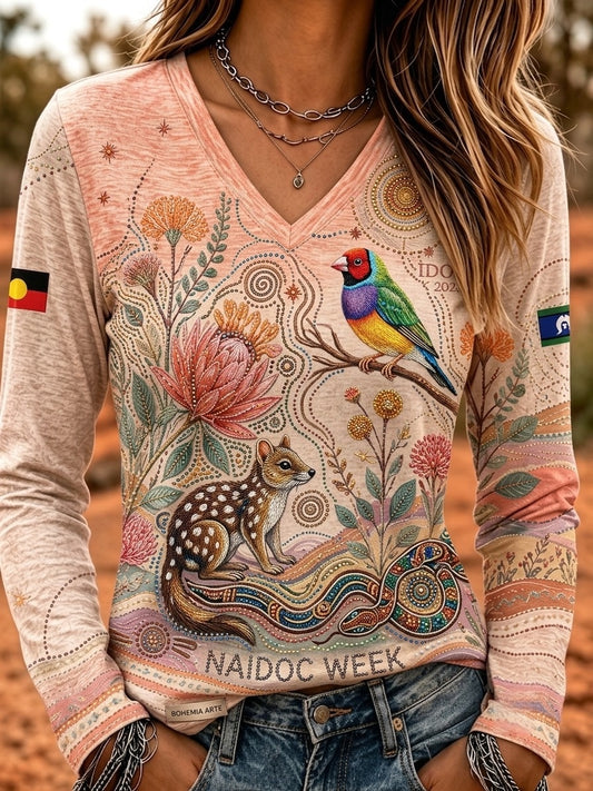 Women's Australia Naidoc Week V-Neck Cotton Top