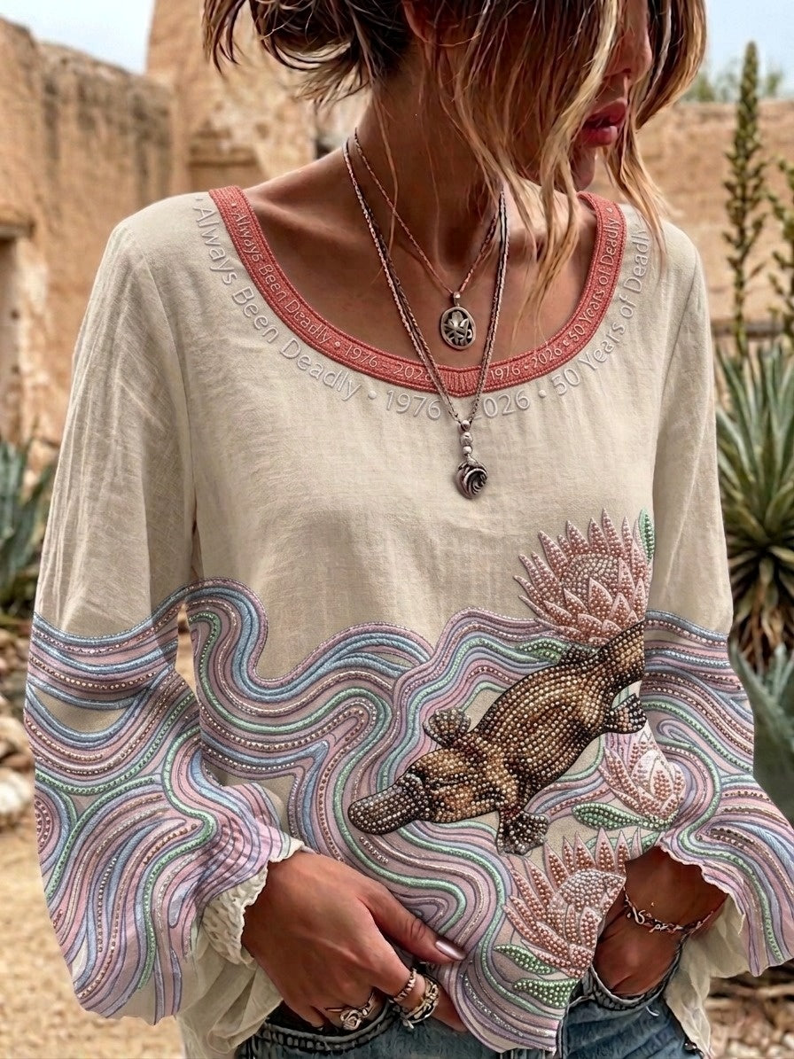 Women's AU Cockatoo Aboriginal Art NAIDOC Week Printed Top