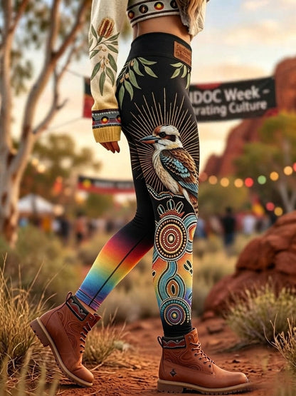 Women's AU Aboriginal Art NAIDOC Week Printed Sports Stretch Leggings