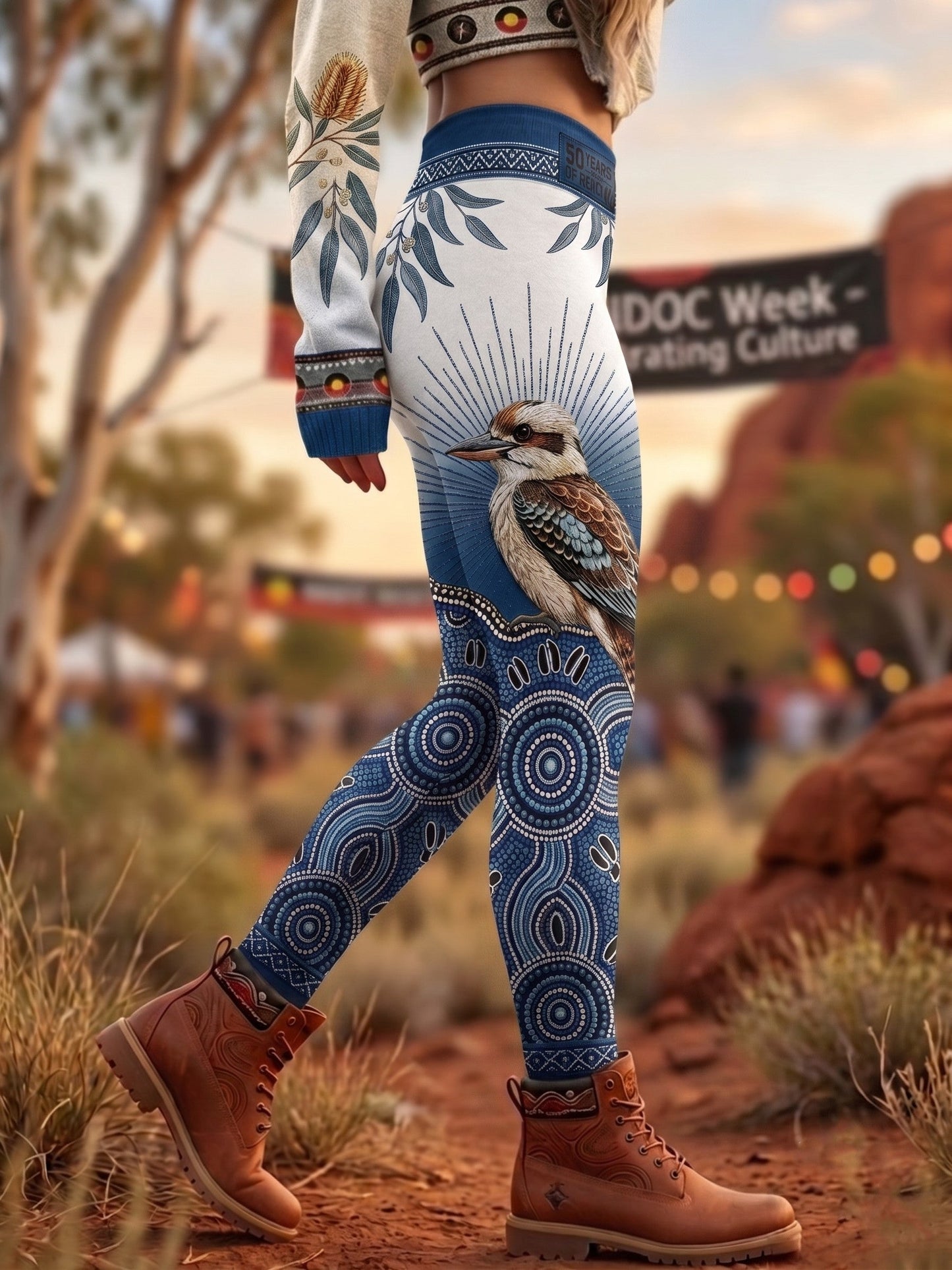 Women's AU Aboriginal Art NAIDOC Week Printed Sports Stretch Leggings
