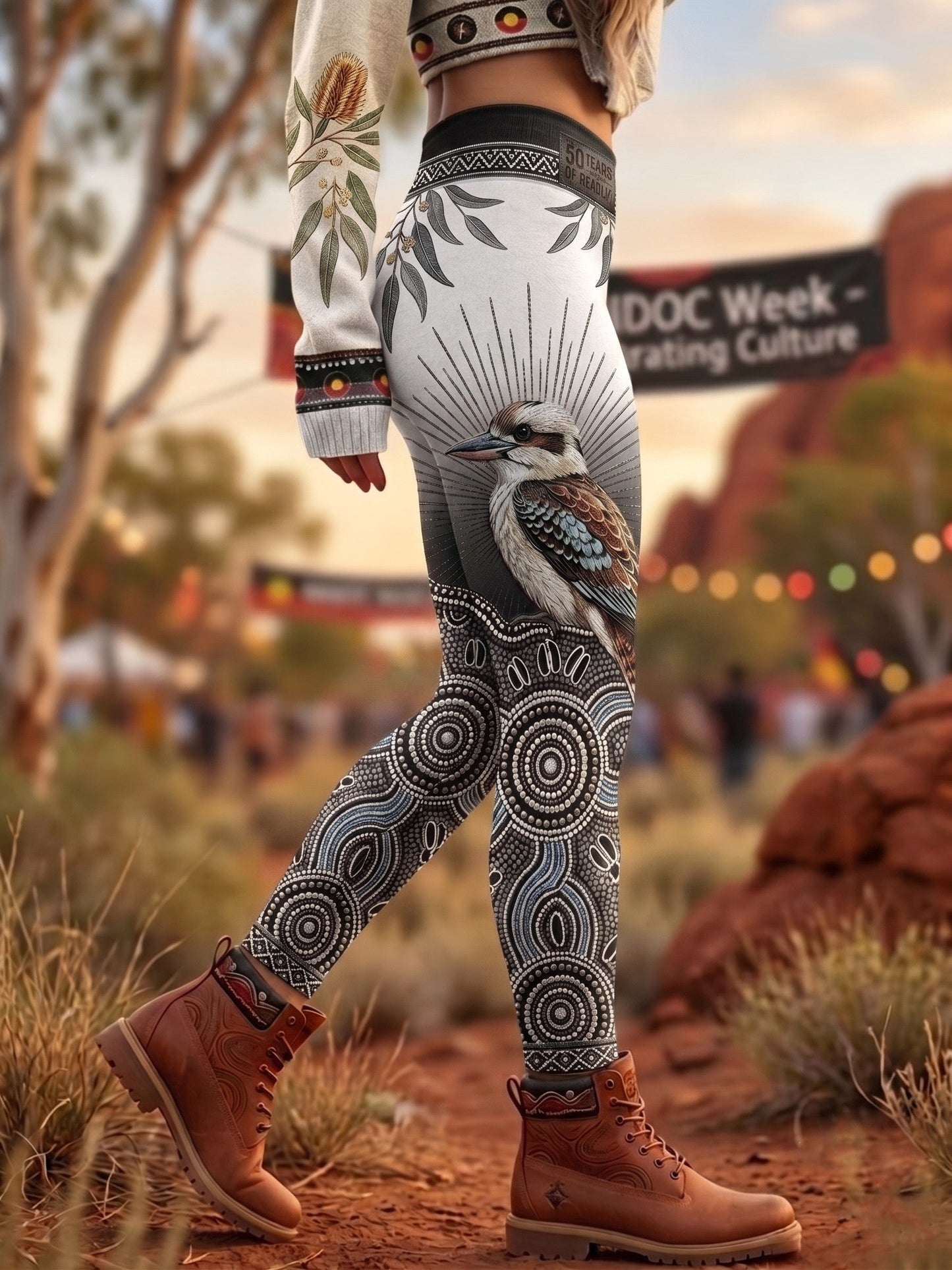 Women's AU Aboriginal Art NAIDOC Week Printed Sports Stretch Leggings