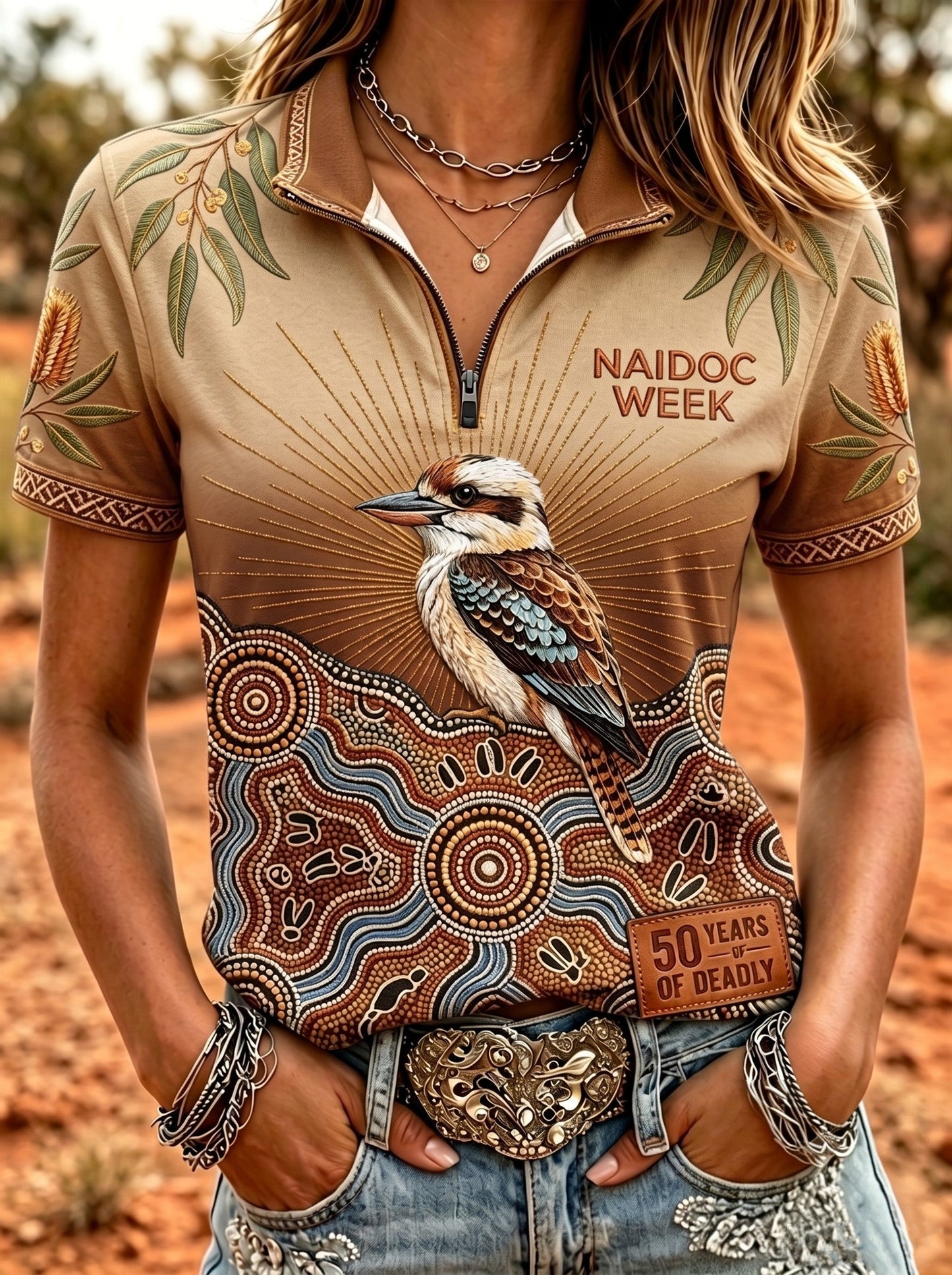 Women's Australia Naidoc Week V-Neck Zipper T-Shirt