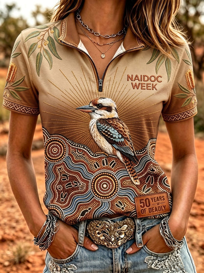 Women's Australia Naidoc Week V-Neck Zipper T-Shirt