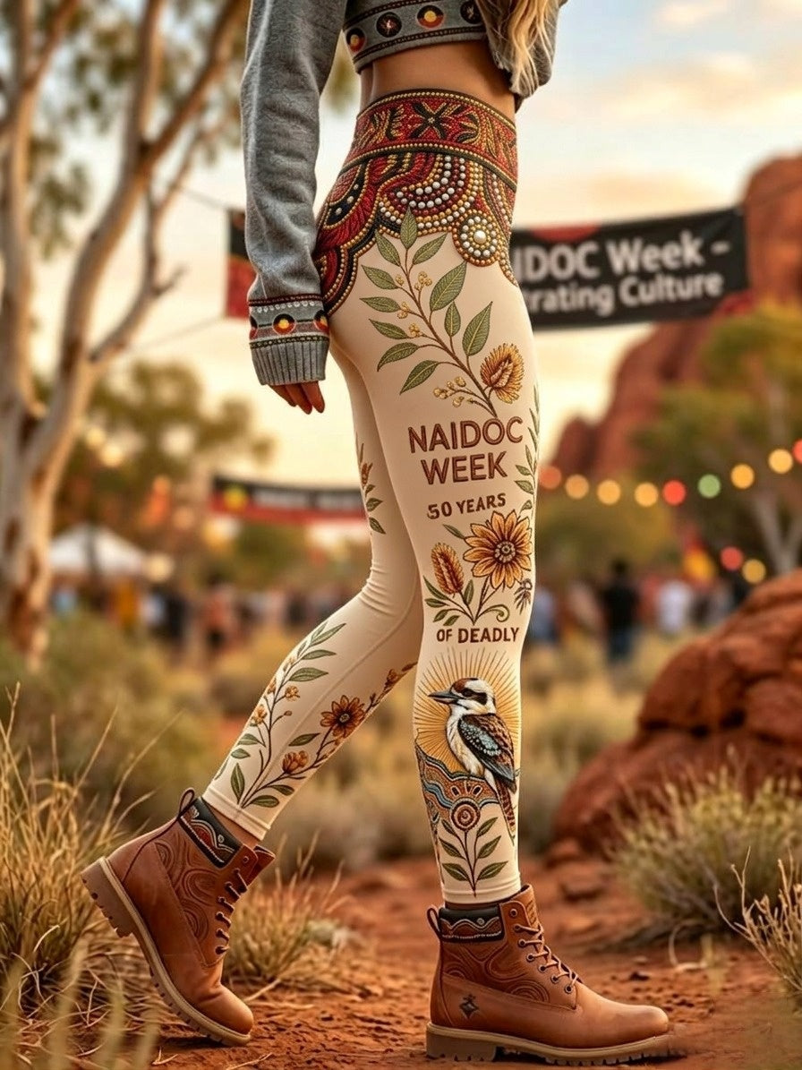 Women's AU Aboriginal Art NAIDOC Week Printed Sports Stretch Leggings