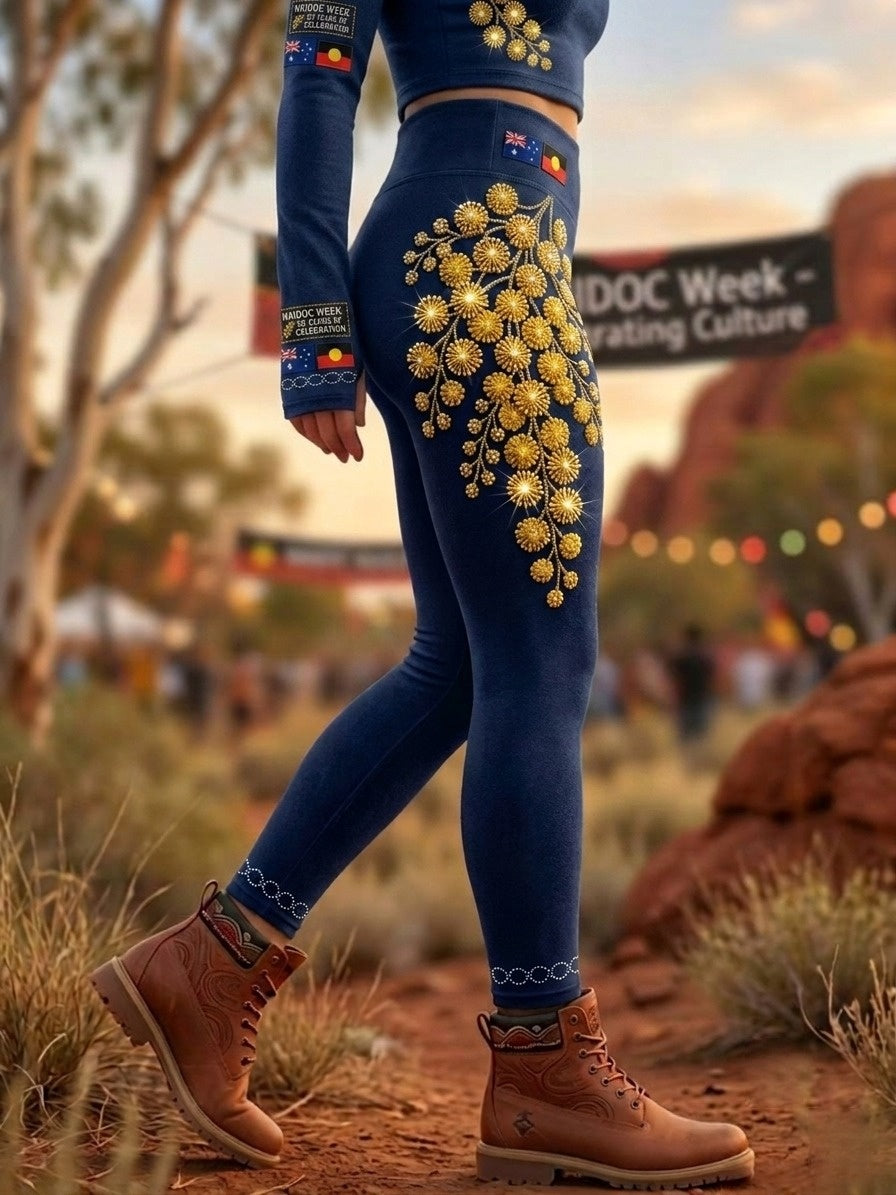 Women's AU Aboriginal Art NAIDOC Week Printed Sports Stretch Leggings