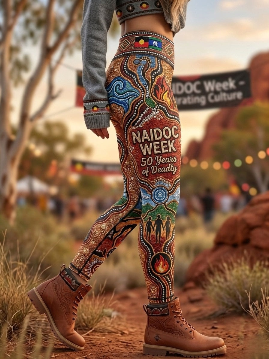 Women's AU Aboriginal Art NAIDOC Week Printed Sports Stretch Leggings