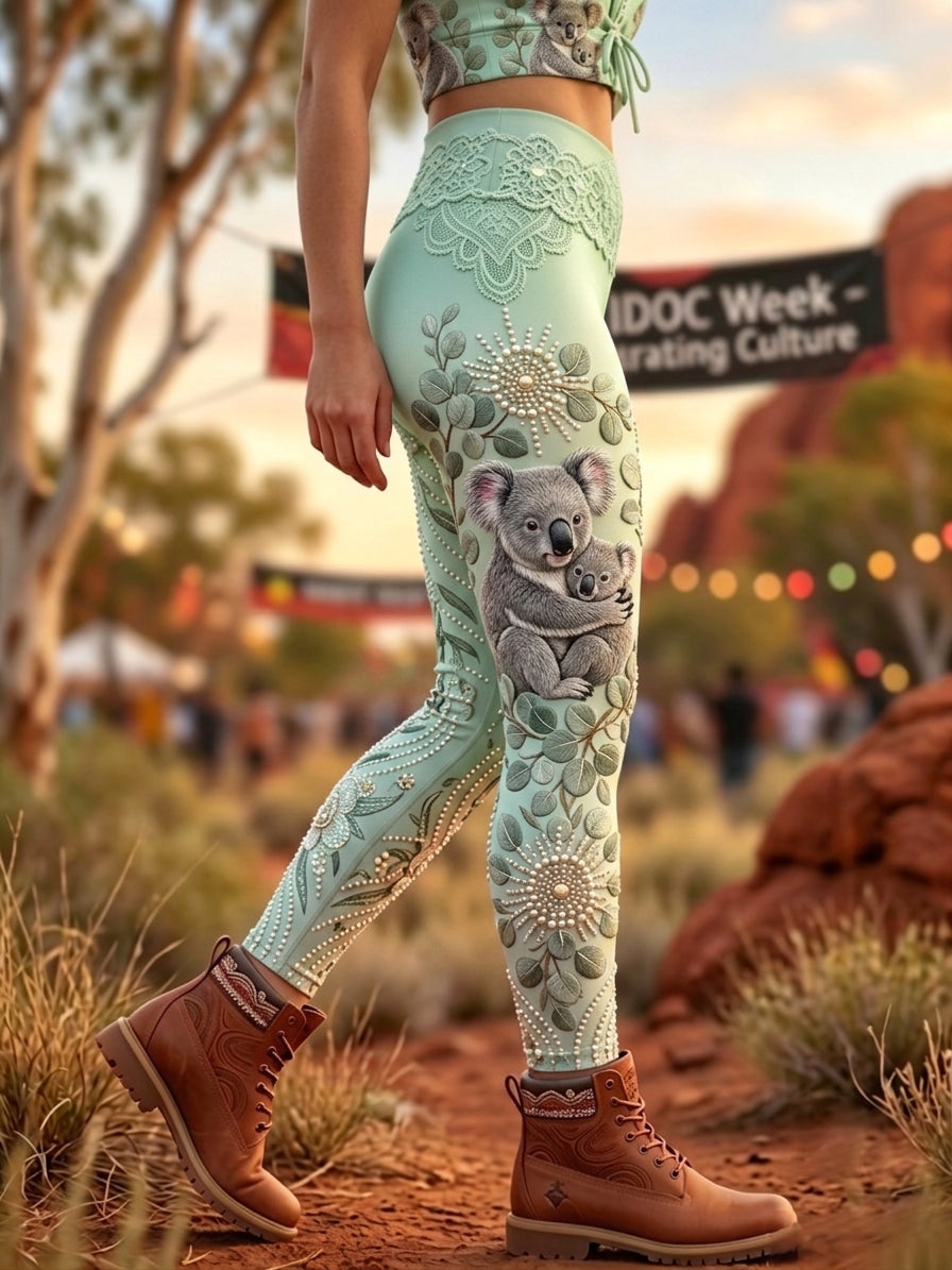 Women's AU Aboriginal Art NAIDOC Week Printed Sports Stretch Leggings
