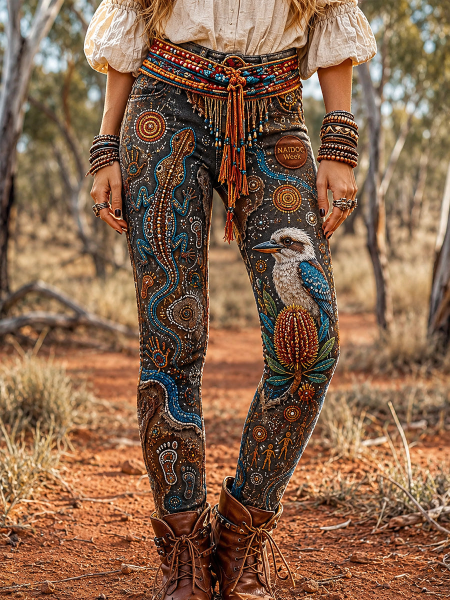 Retro Australian-Inspired Ethnic Art Print Casual Leggings
