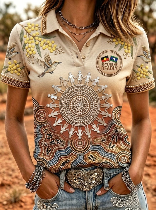 Women's AU Aboriginal Art NAIDOC Week Printed  Polo Shirt