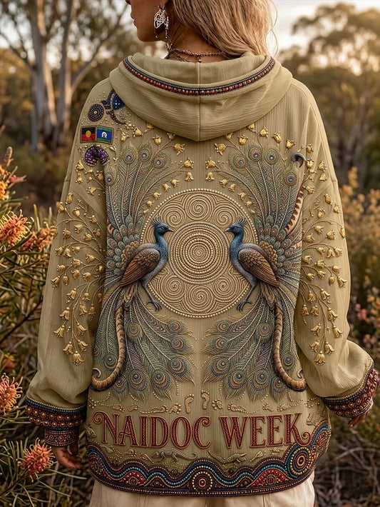 Women's AU Aboriginal Art NAIDOC Week Printed  Zip-Up Hoodie