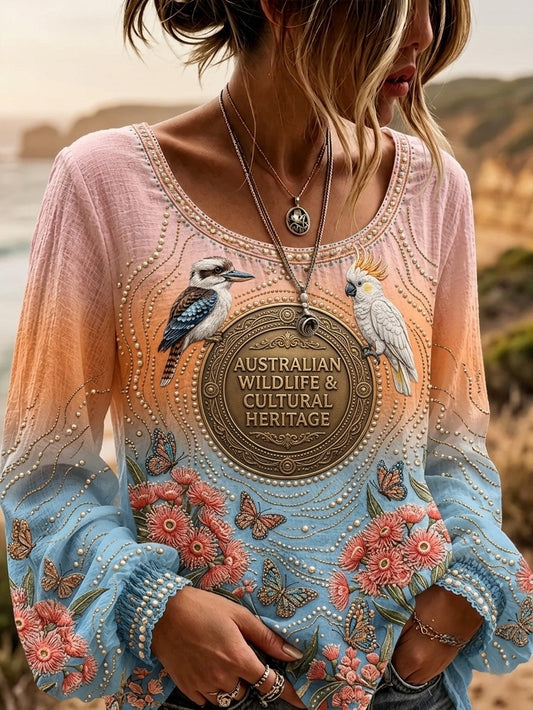 Women's AU Cockatoo Aboriginal Art NAIDOC Week Printed Top