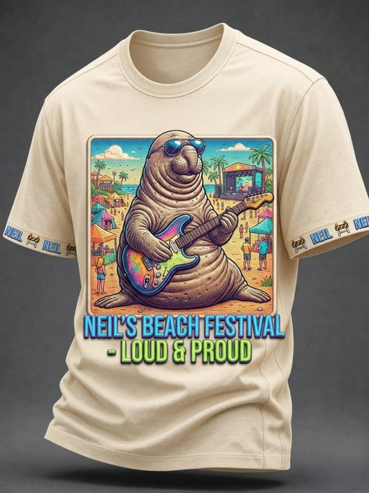 Men's Funny Neil The Seal Printed T-shirt