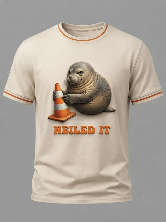 Men's Funny Neil The Seal Printed T-shirt