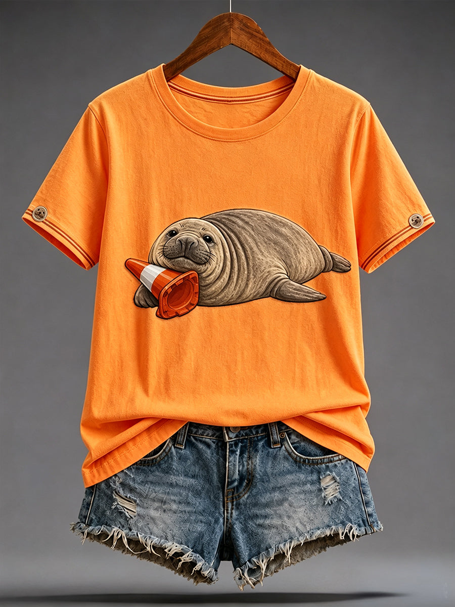Women's Funny Neil The Seal Printed T-shirt