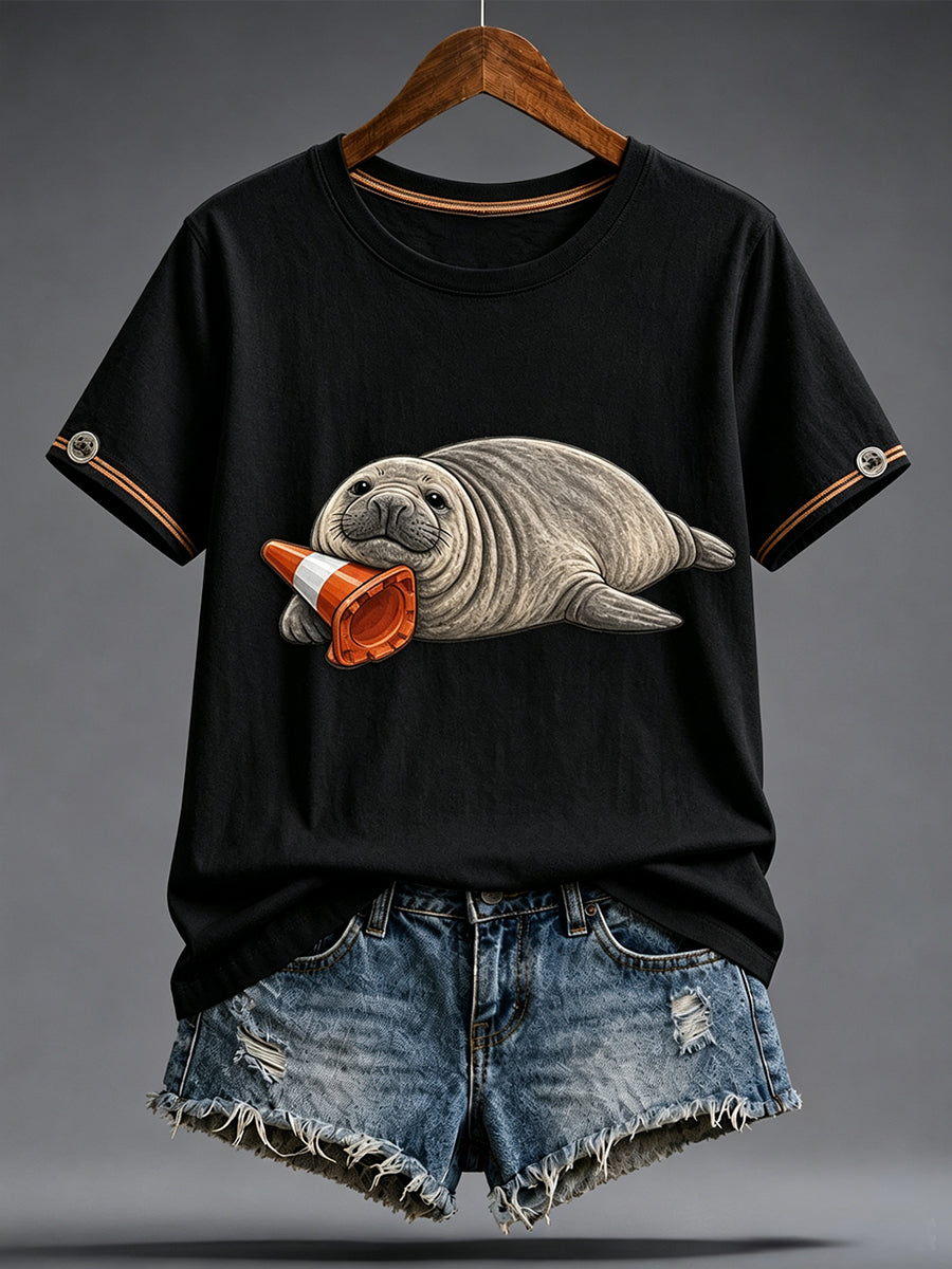 Women's Funny Neil The Seal Printed T-shirt