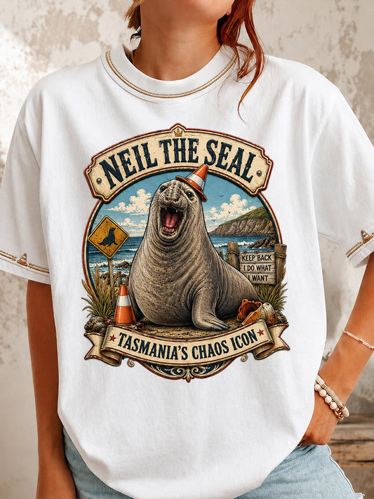 Women's Funny Neil The Seal Printed T-shirt