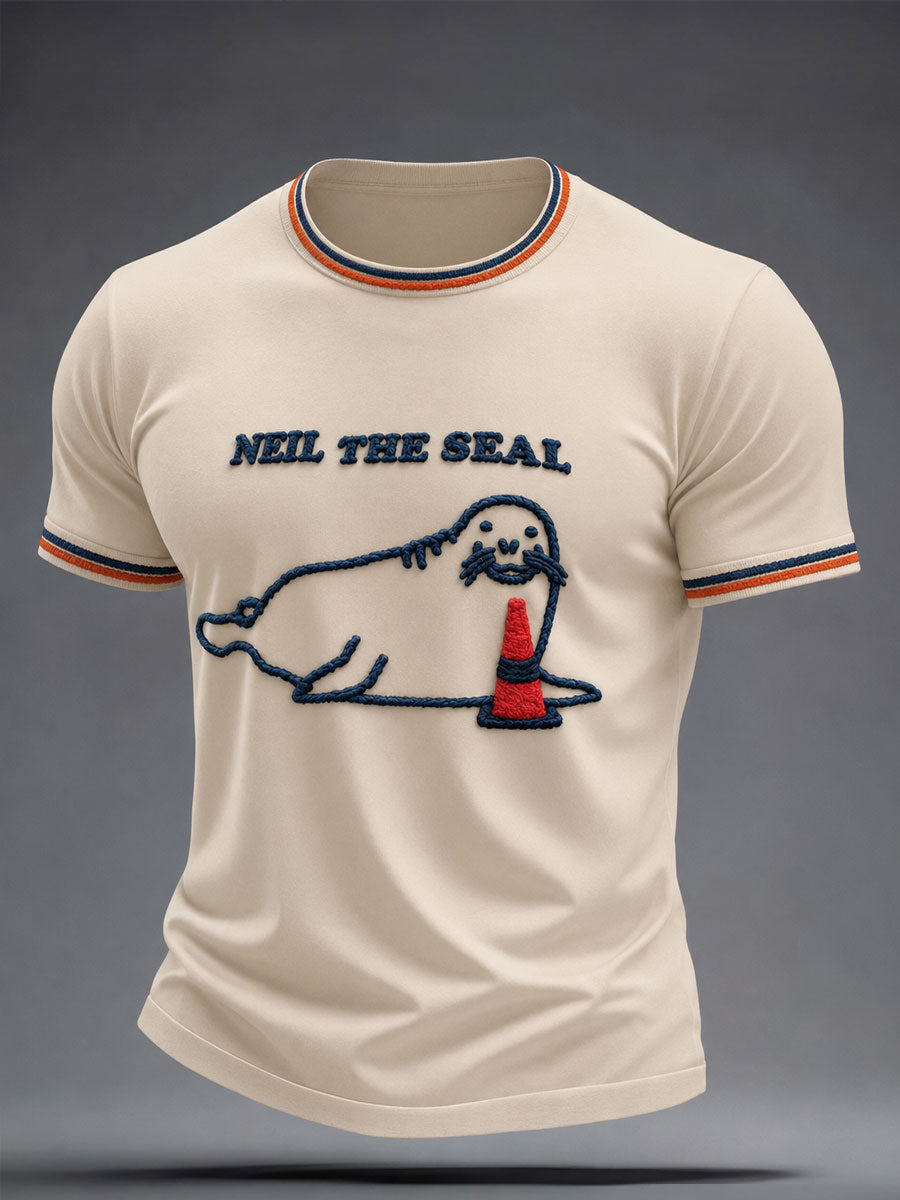 Men's Funny Neil The Seal Printed T-shirt
