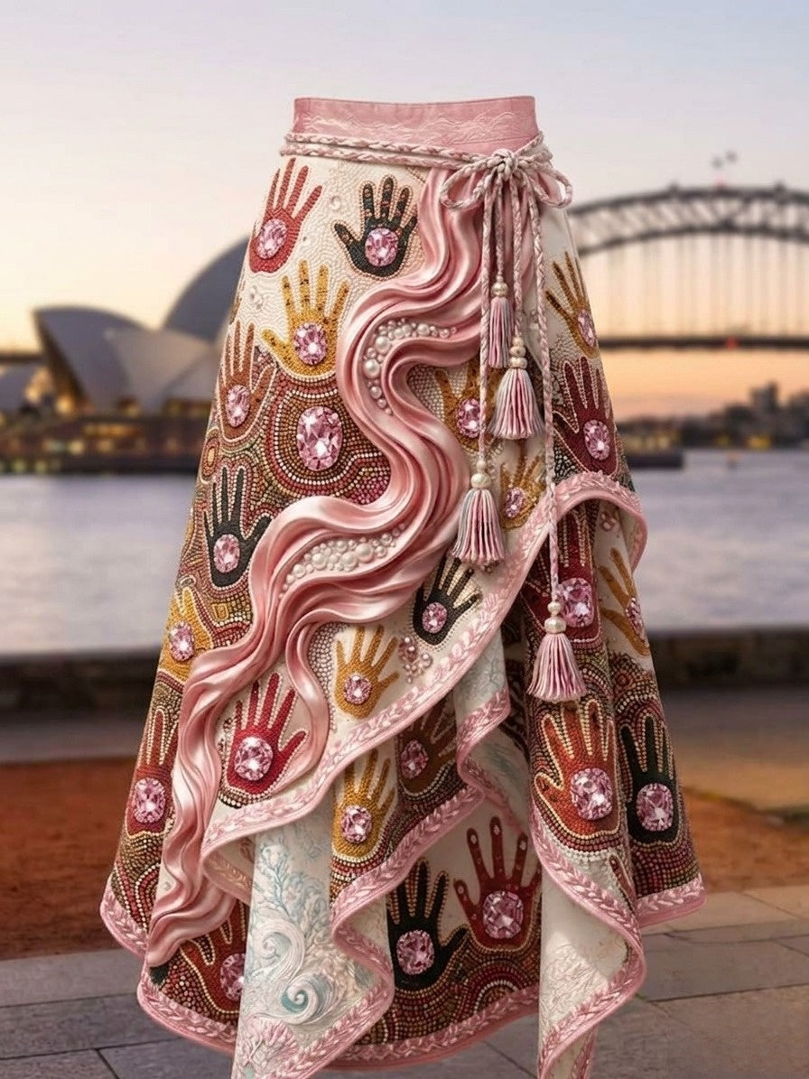 Women's Australian Breast Cancer Awareness Art Printed Irregular Skirt