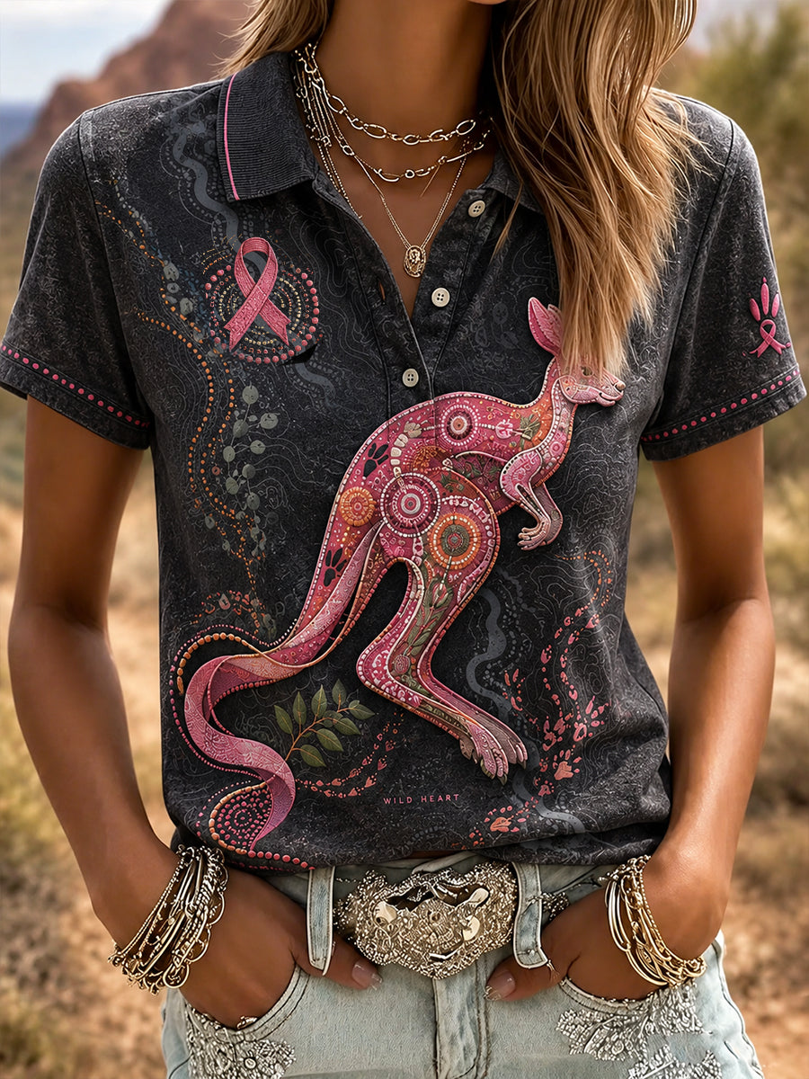 Women's Australia Pink Art Breast Cancer Awareness Printed Casual Tops