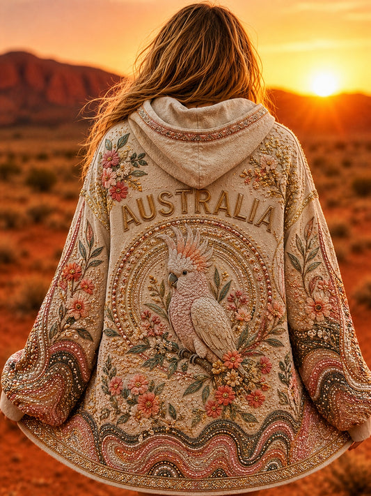 Women's AU Aboriginal Art Printed Zip-Up Hoodie