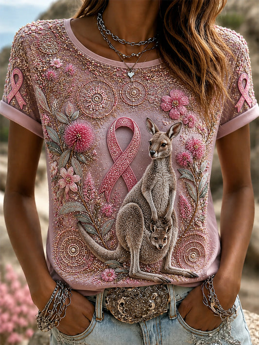 Women's Breast Cancer Awareness Australia Kangaroo Short-Sleeve T-Shirt