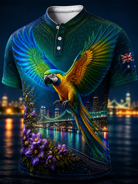Men's Australian Animals Henley-Collared T-Shirt