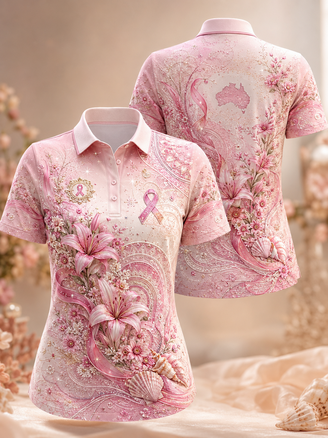 Women's Australian Breast Cancer Polo T-Shirt