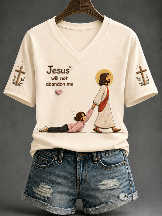 Women's“Jesus Will Not Abandon Me” Faith Print Casual T-shirt