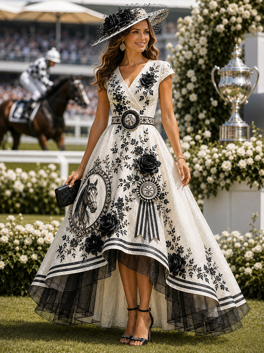 Women's Australian Horse Racing V Neck Dress