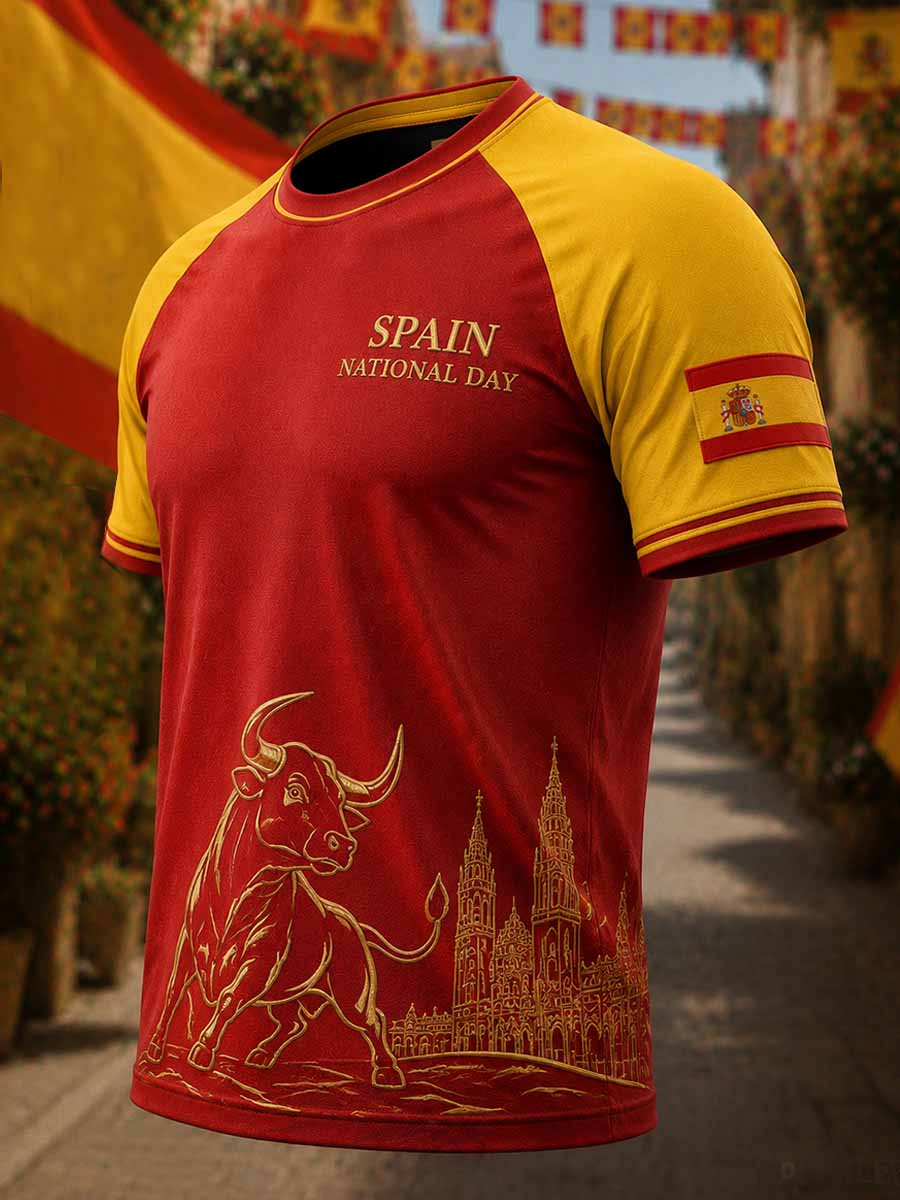 Camiseta vintage para hombre con estampado del Día Nacional de España