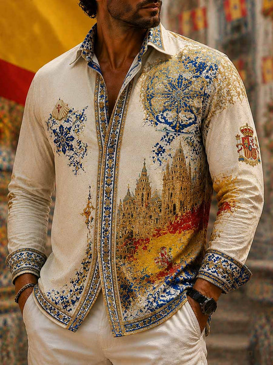 Camisa estampada de estilo clásico con diseño de la Fiesta Nacional de España para hombre