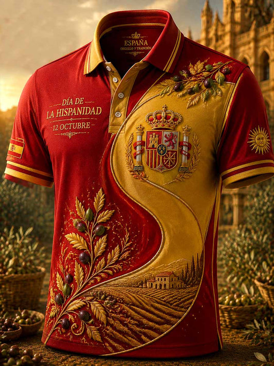 Camisa polo estampada con diseño vintage de la Fiesta Nacional de España para hombre