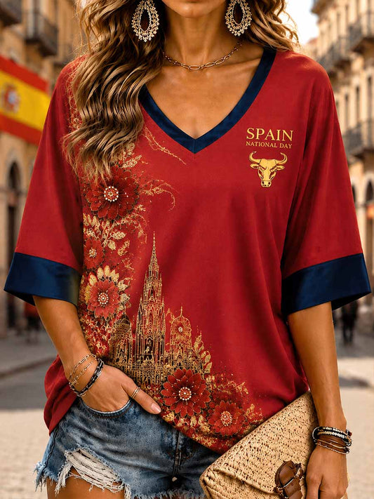 Camiseta retro para mujer con estampado del Día Nacional de España
