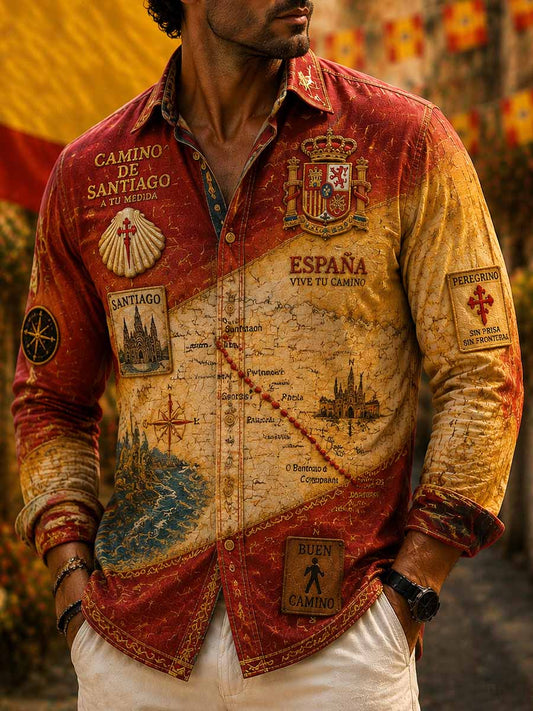 Camisa estampada de estilo clásico con diseño de la Fiesta Nacional de España para hombre