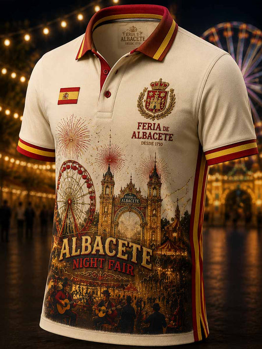 Camisa polo estampada con diseño vintage de la Feria de Albacete para hombre