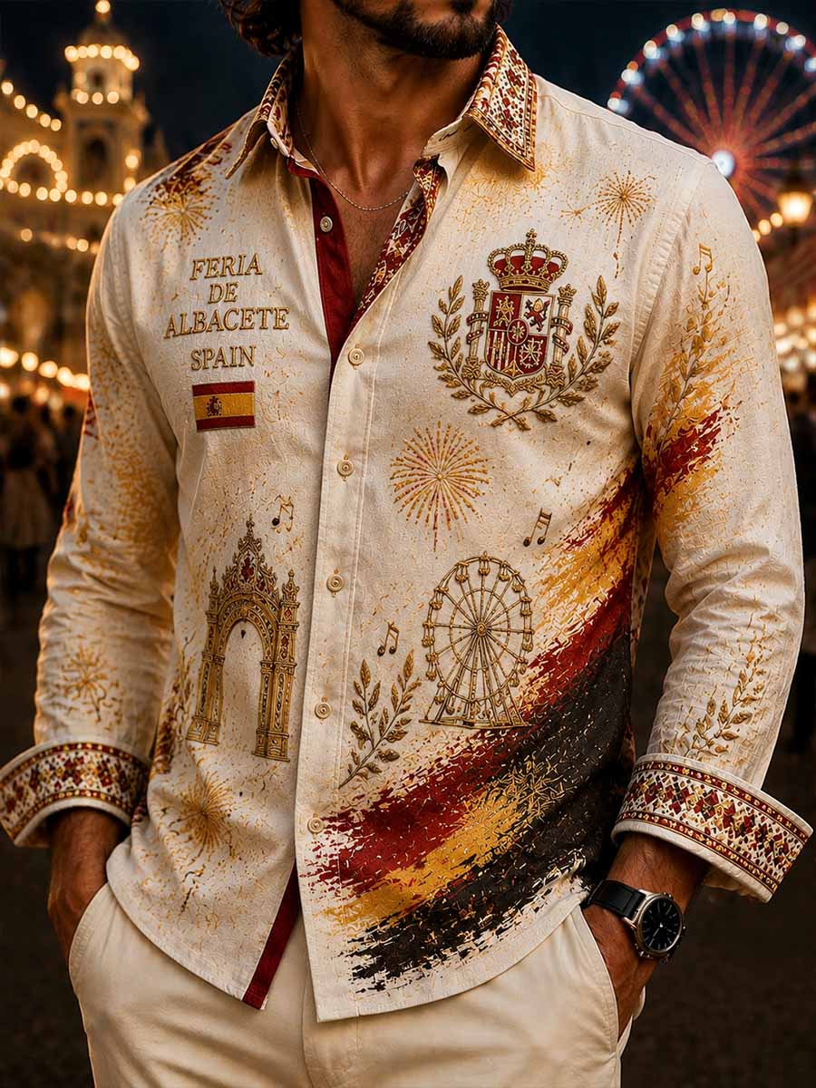 Camisa estampada de estilo vintage con diseño de la Feria de Albacete para hombre