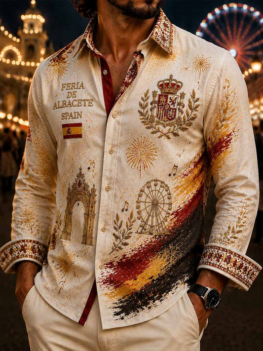 Camisa estampada de estilo vintage con diseño de la Feria de Albacete para hombre