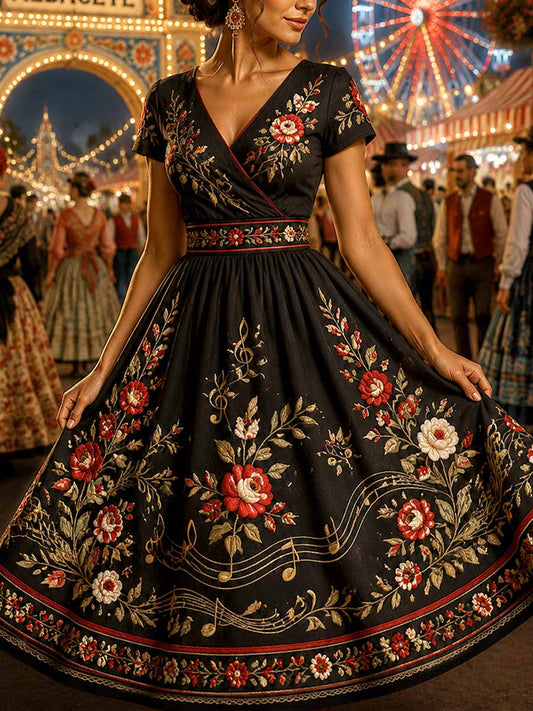 Vestido estampado vintage con diseño de la Feria de Albacete para mujer