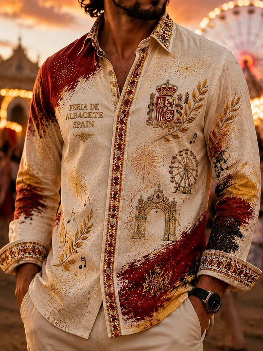 Camisa estampada de estilo vintage con diseño de la Feria de Albacete para hombre