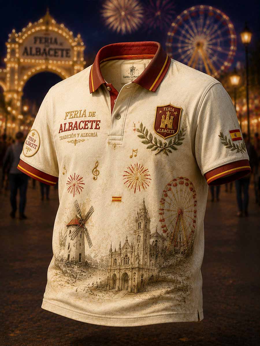 Camisa polo estampada con diseño vintage de la Feria de Albacete para hombre