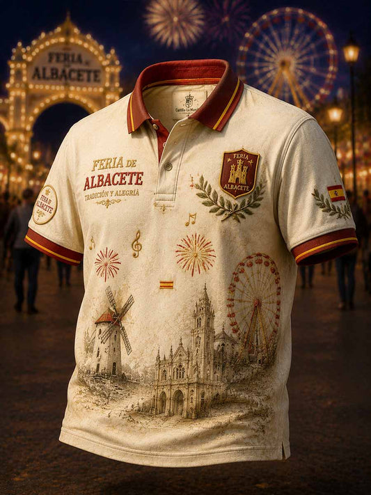 Camisa polo estampada con diseño vintage de la Feria de Albacete para hombre