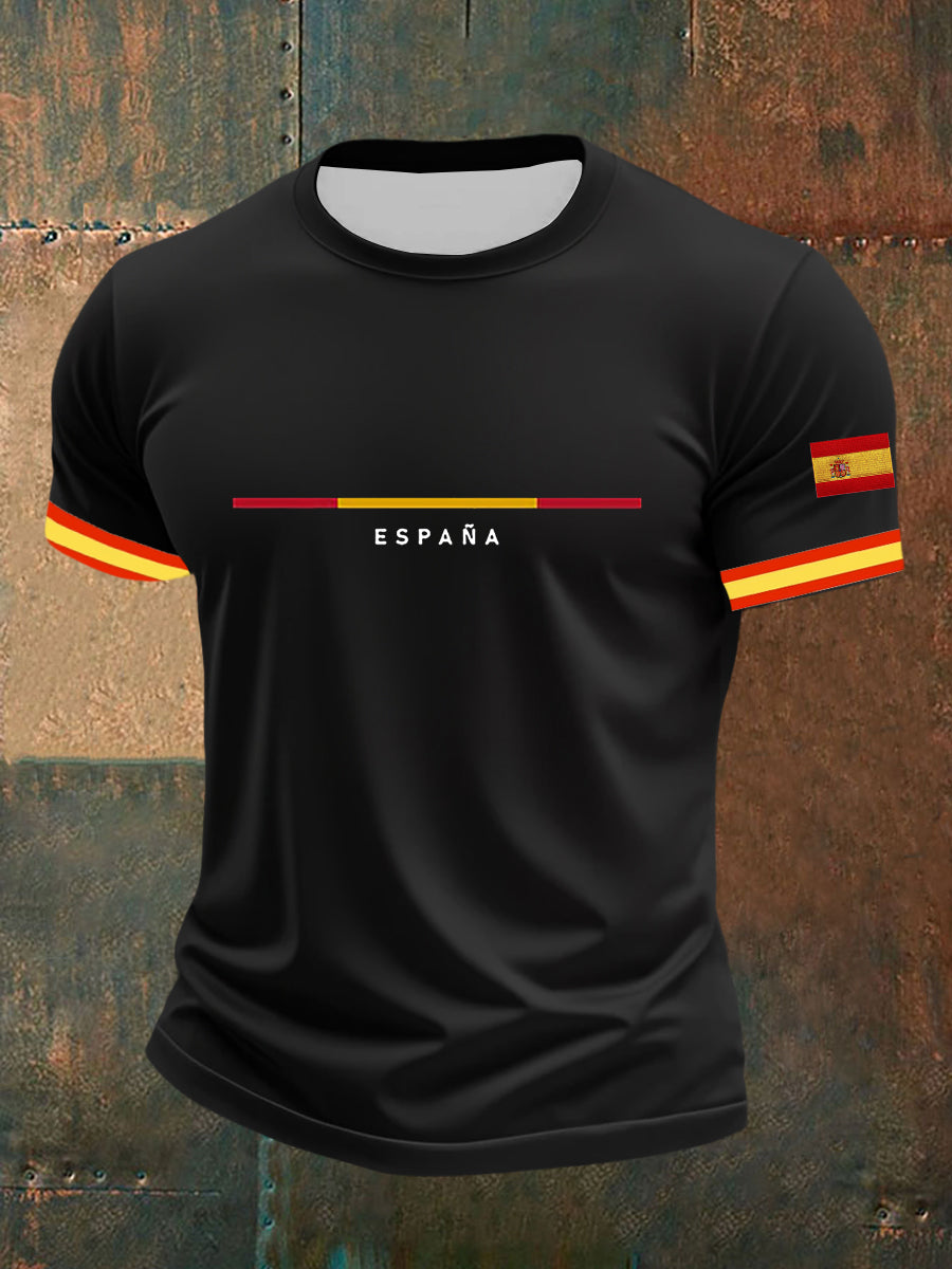 Camiseta de manga corta con estampado de la bandera de España para hombre